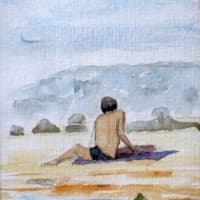 Aquarelle-plage-assise