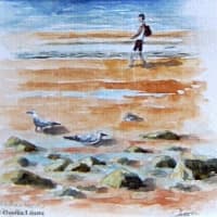Aquarelle-plage-promeneur