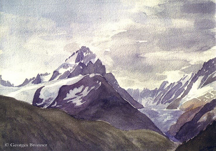 Aiguille du Chardonnet, glacier d’Argentière, 5 August 1993. Size 36x27 cm aquarelle-aiguille-chardonnet-glacier-argentiere
