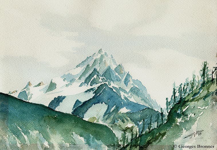 Aiguille du Chardonnet, 15 May 1978. Size 26x18 cm aquarelle-aiguille-chardonnet