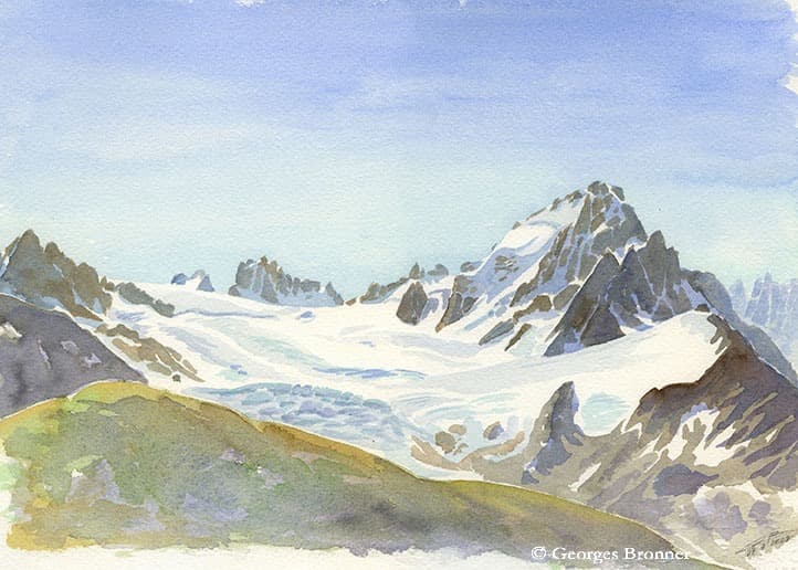 Glacier du Tour, aiguille du Chardonnet, 27 July 2002. Size 36x26 cm aquarelle-chardonnet-glacier-tour
