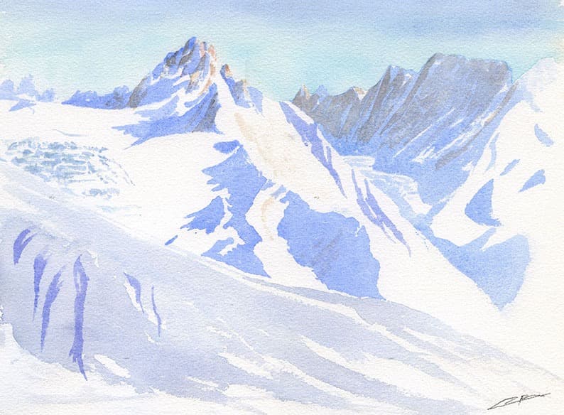Aiguille du Chardonnet, Droites and Courtes. Size 36x26 cm aquarelle-chardonnet-hiver