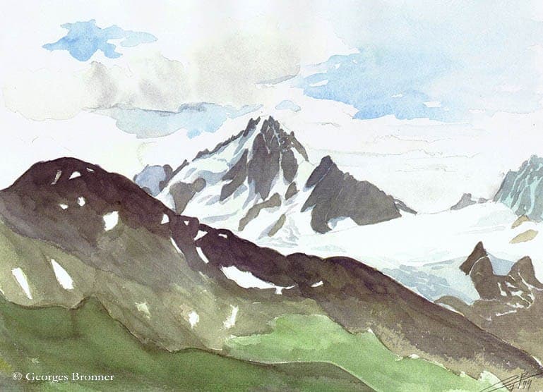Aiguille du Chardonnet, July 1994. Size 37x27 cm aquarelle-chardonnet
