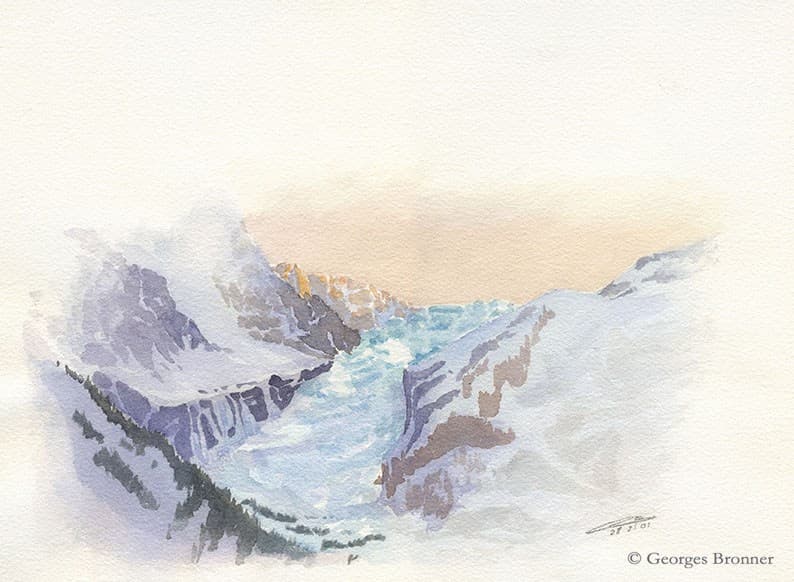 Pearly glacier d’Argentière, 28 February 2001. Size 36x26 cm aquarelle-glacier-argentiere-hiver