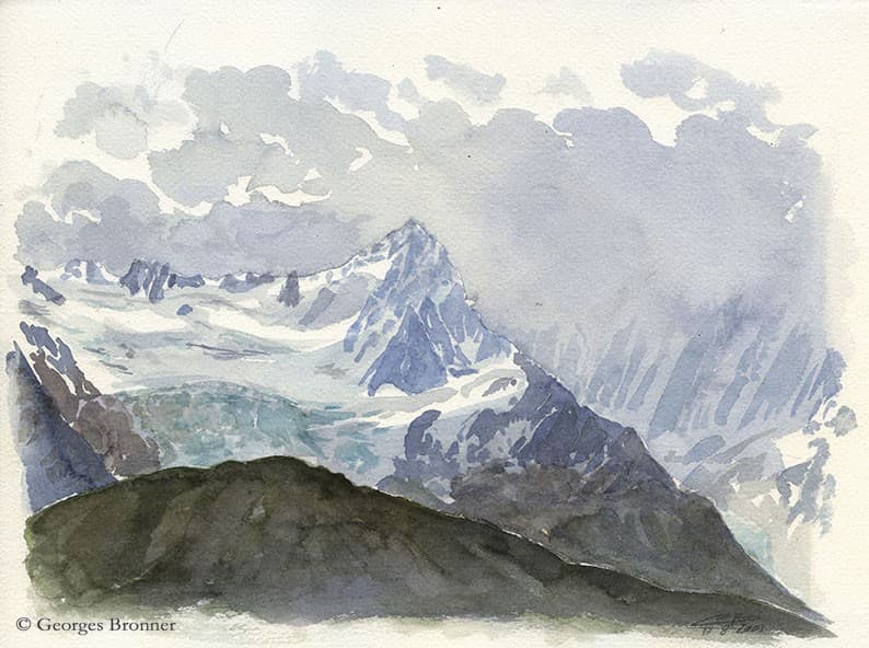 Glacier du Tour, aiguille du Chardonnet, 13 August 2001. Size 36x26 cm aquarelle-glacier-tour-chardonnet-2