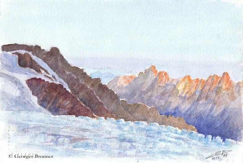 Morning at glacier du Tour, aiguilles Rouges, 10 August 1998. Size 36x27 cm aquarelle-glacier-tour-matin