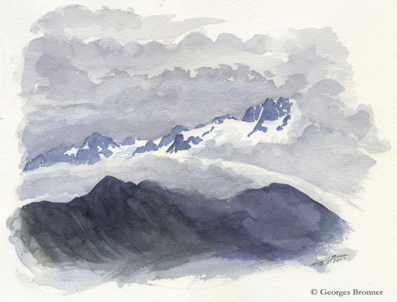 Glacier de Trient, aiguille du Tour, 17 January 2001. Size 30x21 cm aquarelle-glacier-trient-aiguille-tour