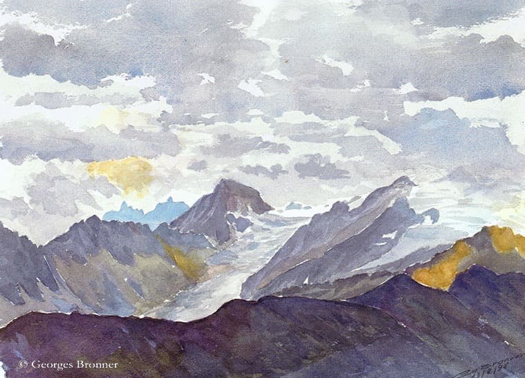 Glacier de Trient and glacier du Tour, 23 August 1998. Size 37x27 cm aquarelle-glaciers-tour-trient