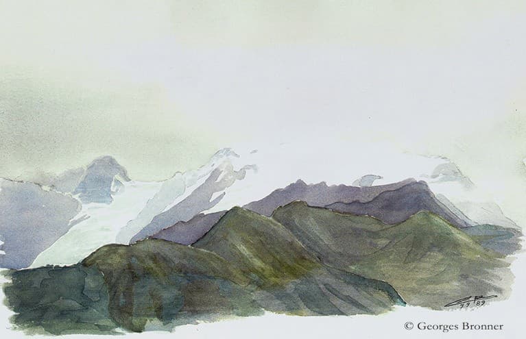 Massif du Tour, glacier de Trient, 9 September 1989. Size 37x24 cm aquarelle-massif-du-tour